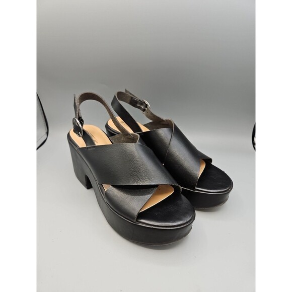 Seychelles Womens Cassie Cross Black Leather Slingback Platform Sandals Sz 8.5 - Picture 1 of 12